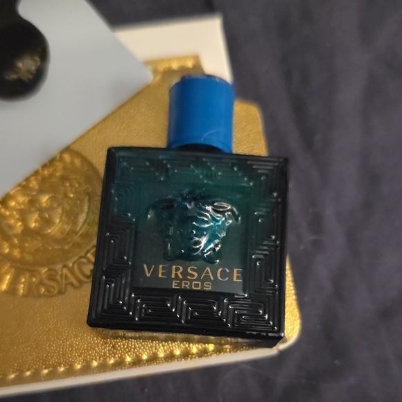 Versace Eros Blue Perfume with Gold Mirror Card Holder Pouch - Picture 2 of 6